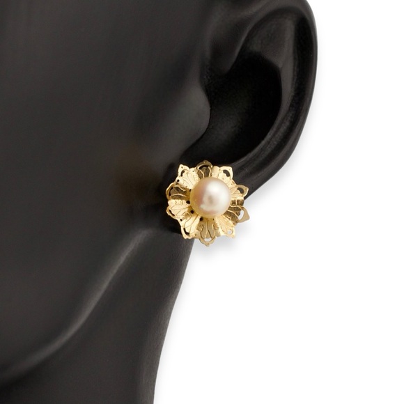 Vintage 14K Gold Genuine Pearl Stud Earring *Single Earring Only - Picture 1 of 6